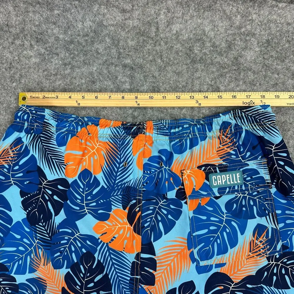 CAPELLE Mens Swim Trunks Size 2XL Tropical Monstera Leaf Print Board Shorts Blue